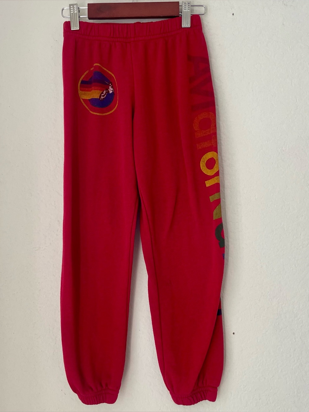 Aviator Nation Girls Size 8 Red Rainbow Logo Sweatpants Joggers